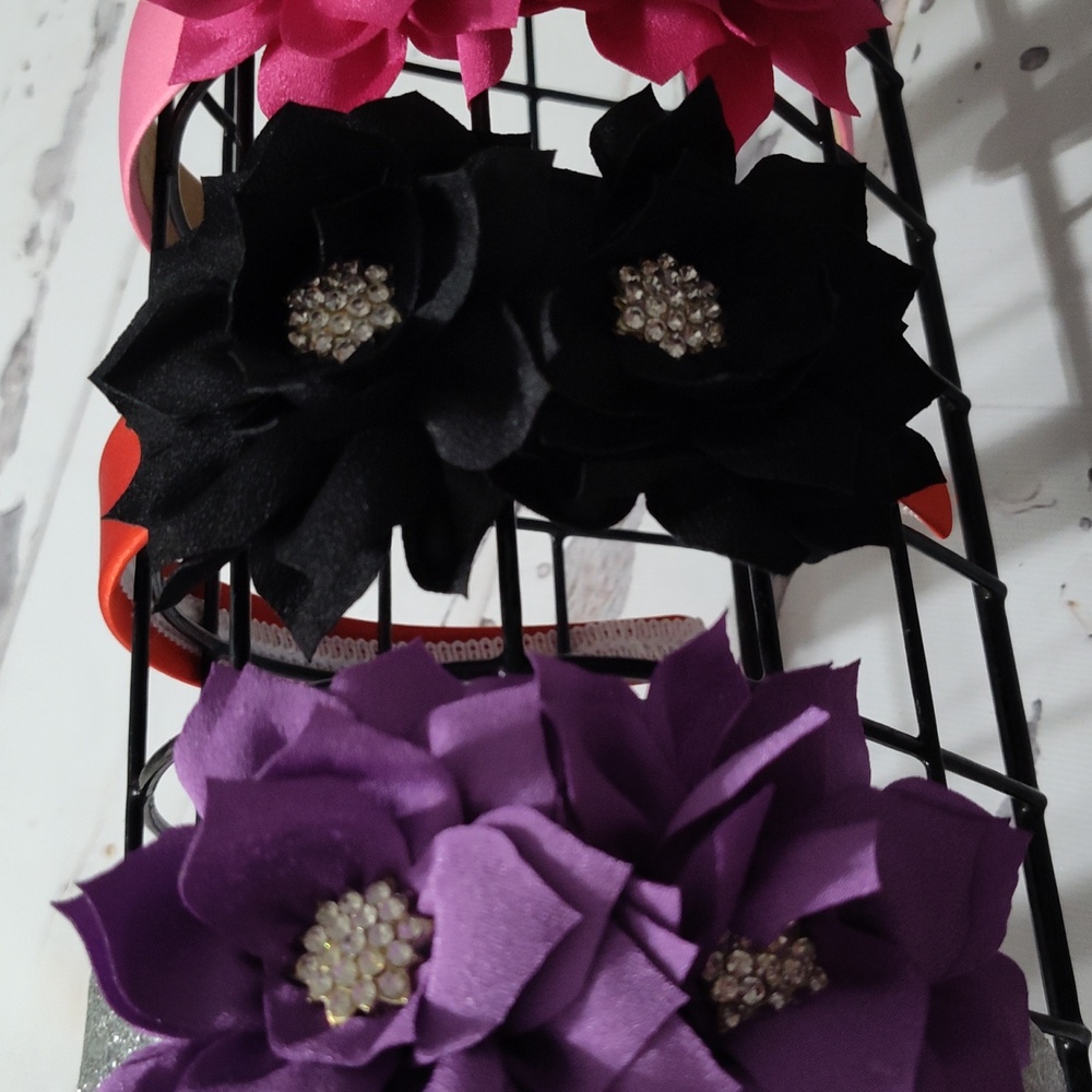 Flower Headbands in Purple, Black, and Pink Kid Headbands - Picture 3 of 4
